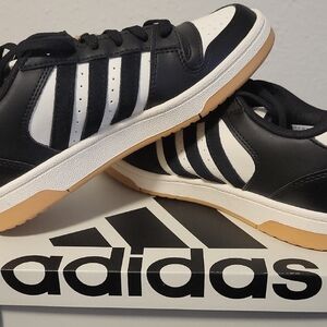 Adidas Youth Black, White, and Tan Sneakers
